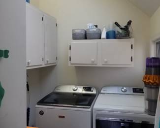 Maytag washing machine and GAS dryer; laundry room cabinets
