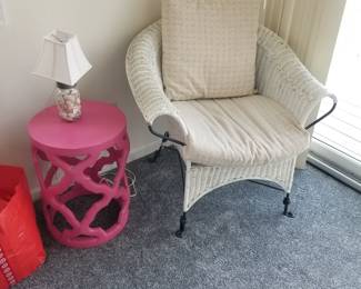 Accent table; wicker chair
