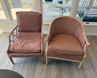 Rattan accent chair; rattan upholstered armchair