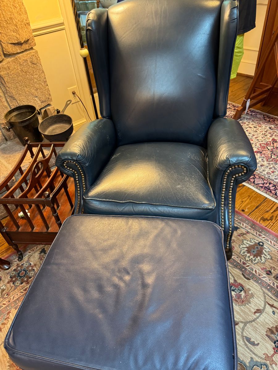 Leather chair with ottoman, Canterbury