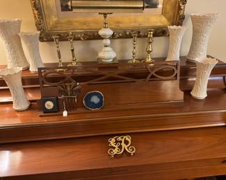 Spinet piano with large Lenox vases