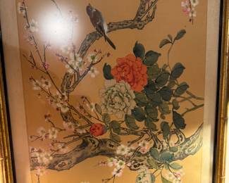 Large framed Asian panel with signature and chop mark