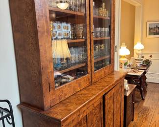 Gorgeous burled wood antique step back cupboard