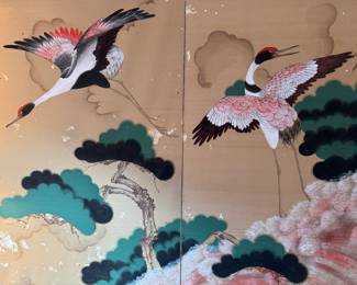 Large Asian two panel screen, some damage