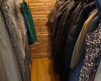 Hallway cedar closet with all the fur coats, other coats and lots of warm weather gear🤪