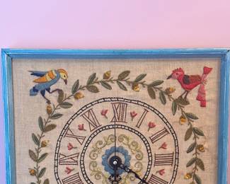 Vintage crewel embroidery clock