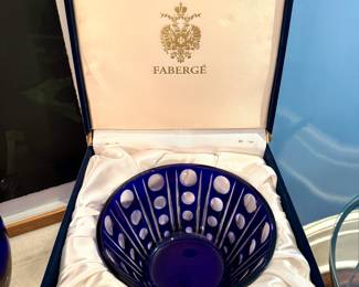 Fabergé cobalt and clear crystal bowl with box