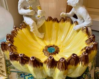 Chelsea House majolica monkeys and bananas centerpiece bowl