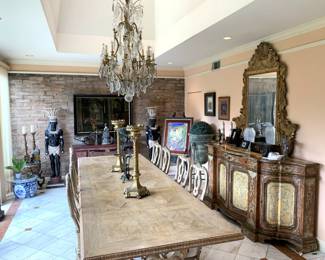Handpainted sideboard - Pettigrew Interiors, Antique Mirror and Amazing Chandelier