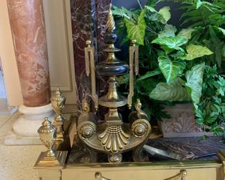 Andirons and brass surround