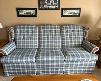 Pristine blue plaid couch. Rarely sat on! $150