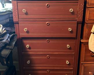 Painted antique tall chest of drawers