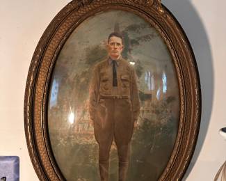 Antique photo of a WW1 soldier in antique convex frame. Photo is of Guy Bosworth, his name is on the American Legion in Millburn