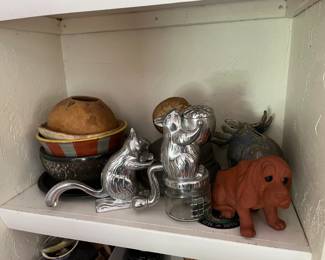 vintage bowls, bank, nutcracker/grinder