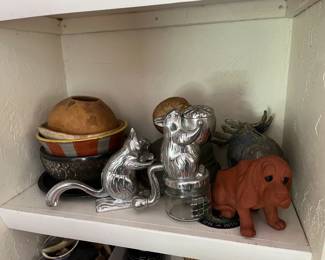 vintage bowls, bank, nutcracker/grinder