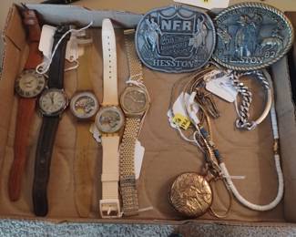 Men's watches, belt buckles and jewelry