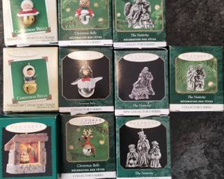 Miniature Hallmark collectible ornaments, including some in pewter 