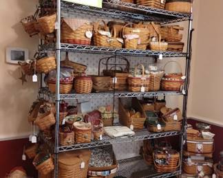 Entire rack with all sizes and shapes of Longaberger baskets