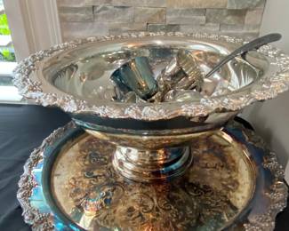Silver plate punch bowl set.