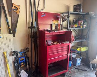 Craftsman lawn mower, weed eater new , several tools, dollys , tool box 