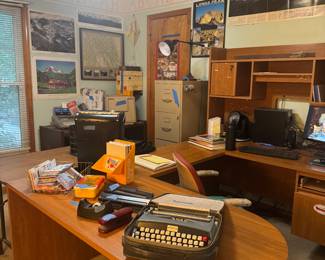 Maps, desk office supplies 
