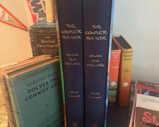 Far side the complete collection set
Antique books 
1910 census book or dictionary 
Baseball encyclopedia 