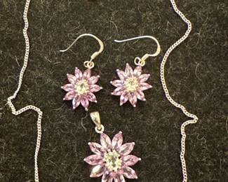 Sterling Silver & Amethyst Earrings & Necklace