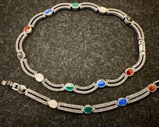 Sterling Silver Marcasite & Semi Precious Stone Bracelet & Necklace