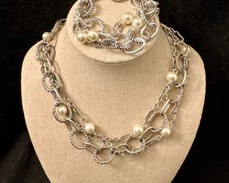 Sterling Silver & Pearl Necklace & Bracelet