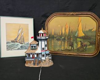 BO408Lemax Village Bird Rock lighthouse and more
