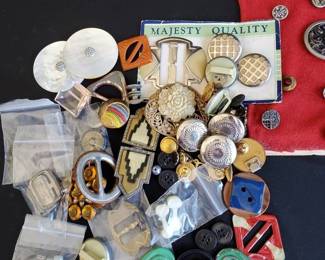 BO437Vintage Buttons, Buckles, Cuff Links Mystery Lot