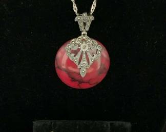 BO436VSilver Malachite Red Stone, Earring Necklace Set
