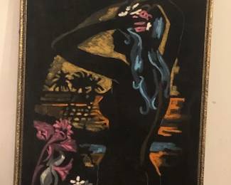 Vintage velvet painting of a nude woman