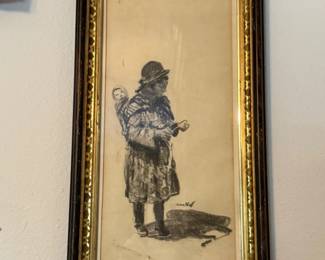69 WomanCarryingBabyEarly1900sCharcoalArtbyCampbell