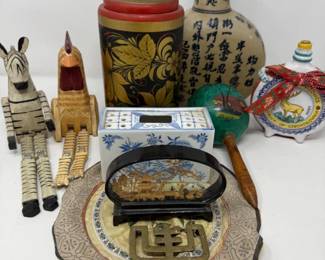 168 USSRWoodJarJapaneseDecorCzechFlaskWoodFigurines