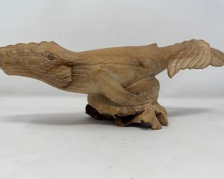 95 2HandCarvedWoodHumpbackWhaleStatues