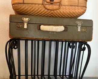 137 WroughtIronBasketWovenCarryCaseVintageBriefcase