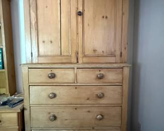 147 2PieceAntiquePineDresserandCabinet