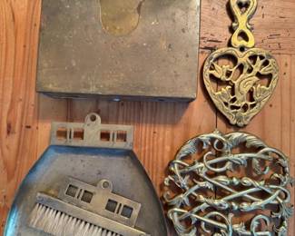 78 VintageBrassButlerCrumbTrayBrushNapkinHolderTrivets