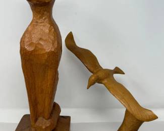 25 HandCarvedCatAndSeagullStatues
