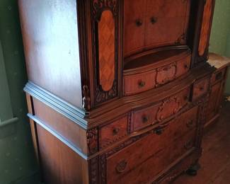 Dresser (part of 6-piece hand-carved 1930s burl walnut bedroom set)