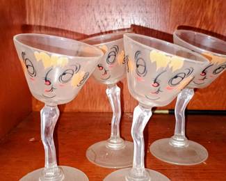 1950s tipsy martini novelty glasses