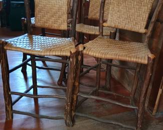 Hickory Log & Cane Counter Stools - set of 4