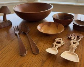 Wood Salad Bowl Serving Pieces and Monkey Pod Mushrooms More