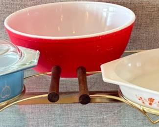 Pyrex Blue Tulip Lidded Dish Floral Promotional Divided Dish Red Bowl
