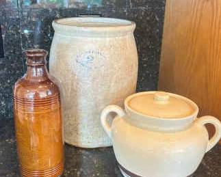 Auburn Pottery Crock Stoneware Vase And McCoy Bean Pot