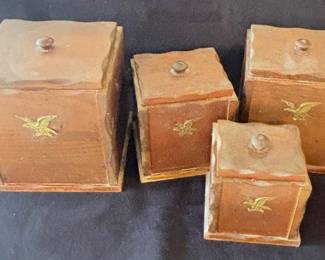 Vintage Wood With Eagle Motif Canisters