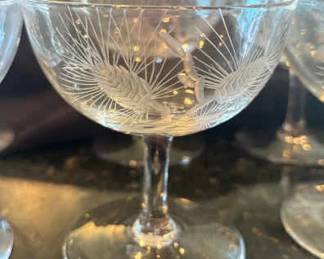 Vintage Etched Wheat SherbertChampagne Glasses
