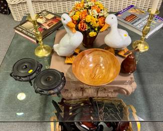 Glass top coffee table, Italian ducks