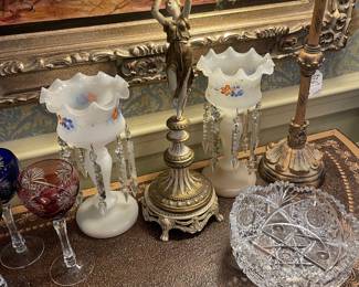 Pair of lusters ,cut glass ,and Bohemian goblets